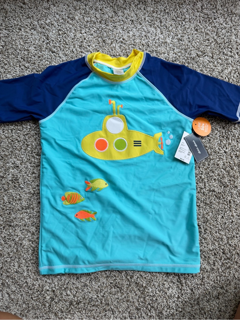 NWT Gymboree Turquoise, Navy & Yellow Submarine Rashguard Swim Top size 10